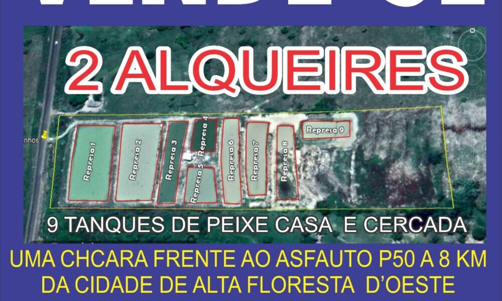 Vende-se uma chácara com 2 Alqueires com 9 tanques de peixes