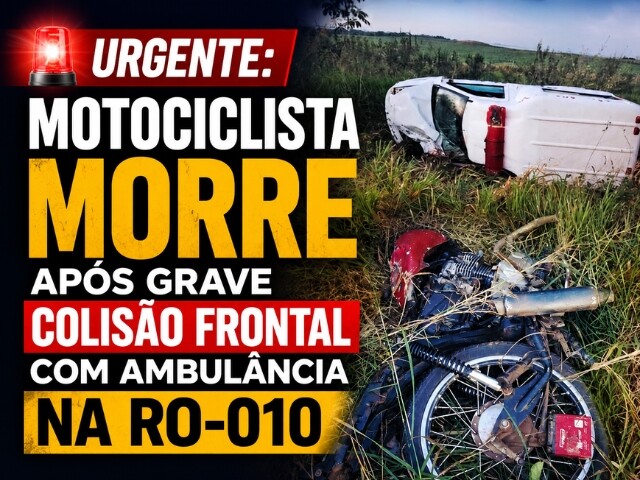 URGENTE: Motociclista morre após grave colisão frontal com ambulância na RO-010