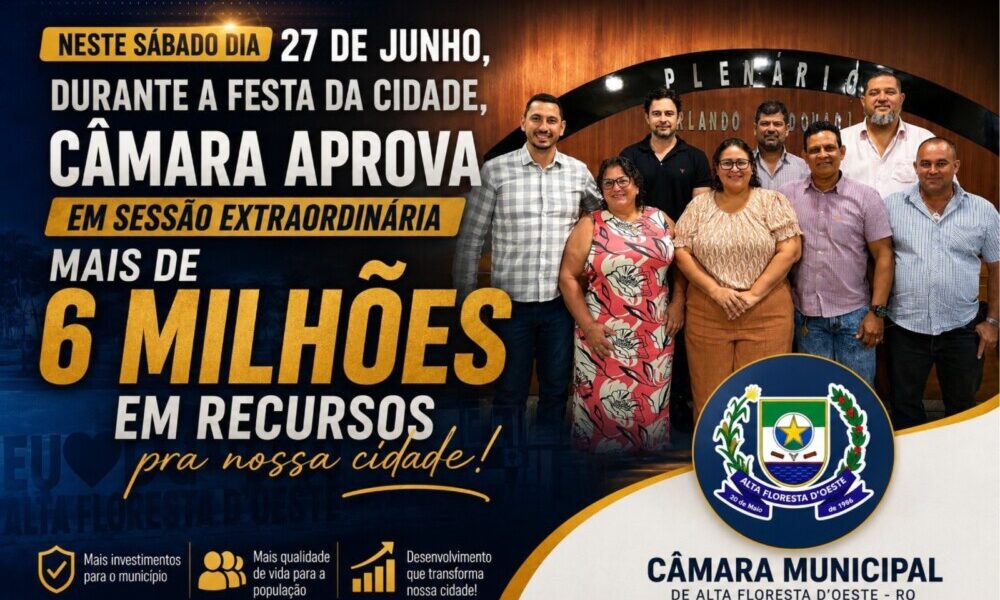 Durante aniversário do município, Câmara aprova mais de R$ 6,3 milhões em recursos para Alta Floresta D’Oeste